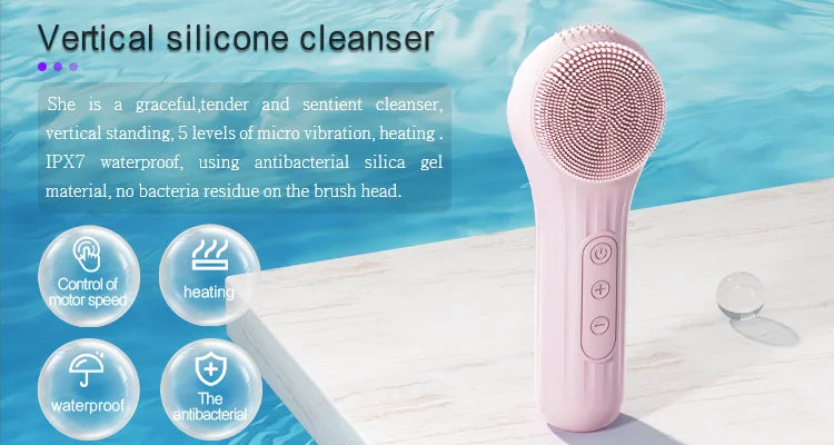 Electric Facial Cleansing Brush Sonic Face Massager Warming Deep Pore Cleaning Waterproof Silicone Blackhead Remover