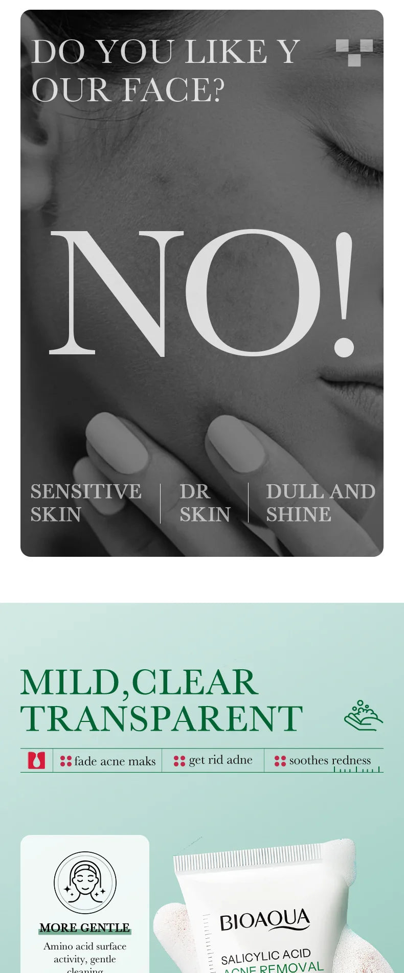 BIOAOUA Salicylic Acid Facial Cleanser Acne Treatment Moisturizing Oil Control skincare Face Wash Foam Face Cleanser Skin Care