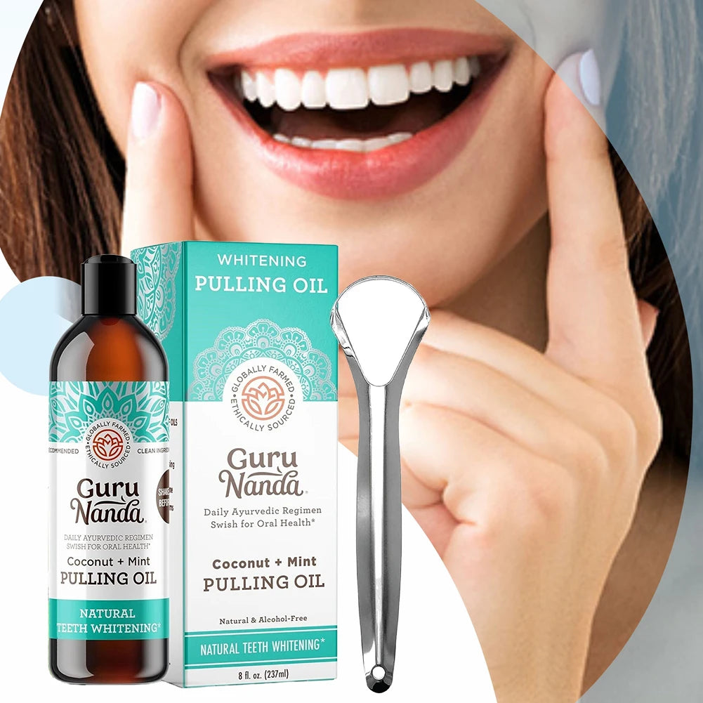 Coconut Mint Pulling Oil Mouthwash Non Alcohol Alcohol-free Teeth Whitening Fresh Oral Breath Tongue Scraper Mouth Health Care