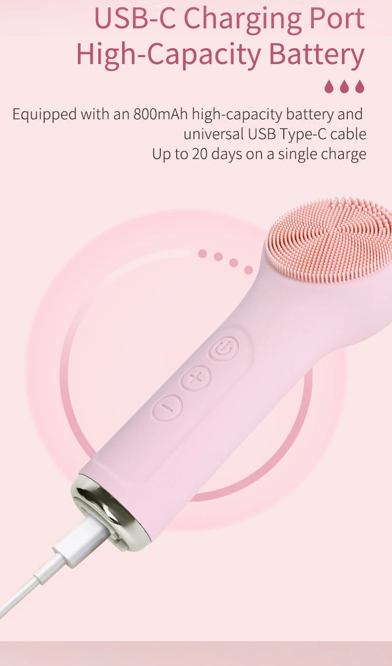 Electric Waterproof Silicone Facial Cleansing Brush, Deep Cleanse Makeup Remover Heating Massage Beauty Tool for Women