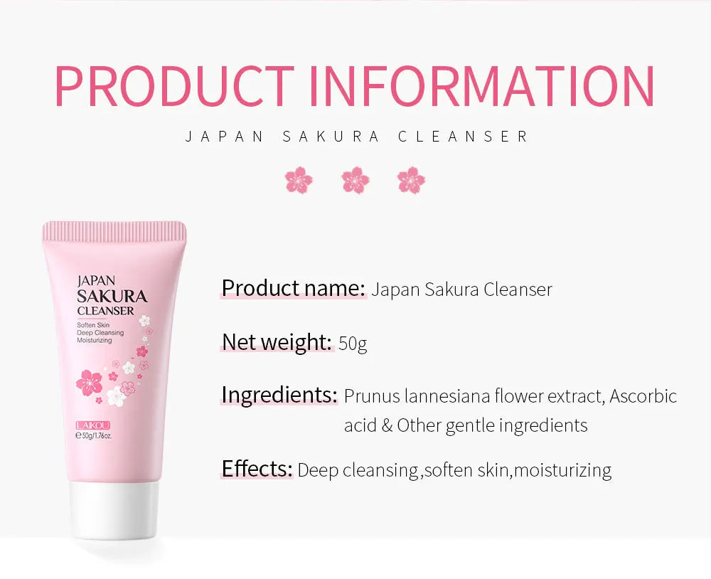 Laikou Sakura Whitening Facial Cleanser Foam Moisturizing Deep Remove Cleansing Acne Milk Oil Control Exfoliating Shrink Pores